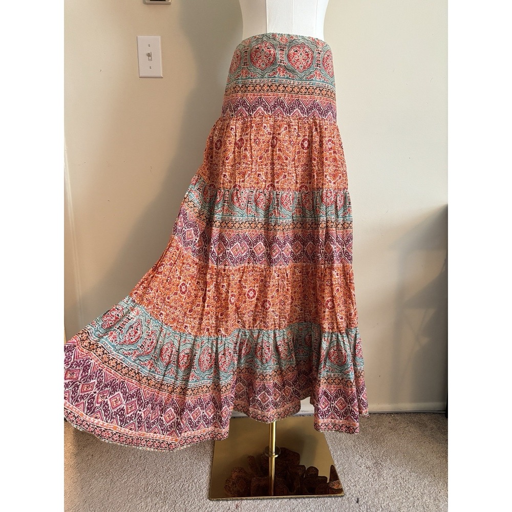 Lauren Ralph Lauren Tiered Maxi Skirt Paisley Floral Boho Hippie Peasant XL